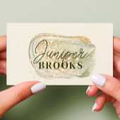 セージグリーンソーシャルメディアQRコード金ゴールドグリッター 名刺