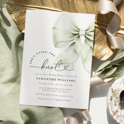セージグリーンタイイングザノットブライダルシャワー 招待状