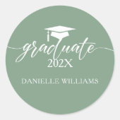 セージグリーンタイポグラフィの大学院ホワイト ラウンドシール (正面)