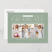 セージグリーンタイポグラフィフォトコラージュ卒業 ポストカード (正面/裏面)