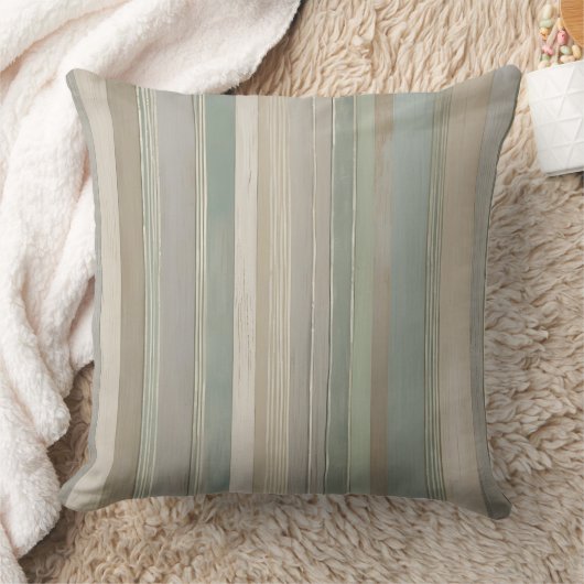 セージグリーンダスティブルータウペググレーファームハウスストライプ クッション (ブランケット)
