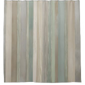 セージグリーンダスティブルータウペググレーファームハウスストライプ シャワーカーテン (正面)