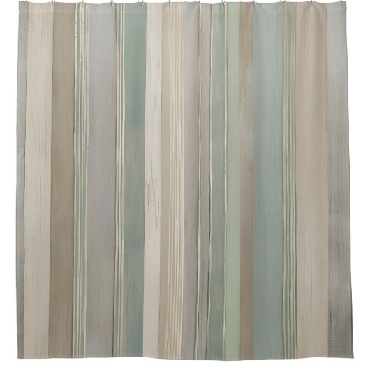 セージグリーンダスティブルータウペググレーファームハウスストライプ シャワーカーテン (正面)