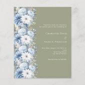 セージグリーンダスティブルーフローラ結婚式招待状 (正面)