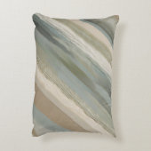 セージグリーンダスティブルーベージュクリームストライプ抽象芸術 アクセントクッション (裏面(縦))