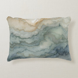 セージグリーンダスティブルーベージュ抽象芸術波 アクセントクッション