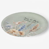 セージグリーンダスティブルーワイルドフラワー結婚ズ ペーパープレート (アングル)