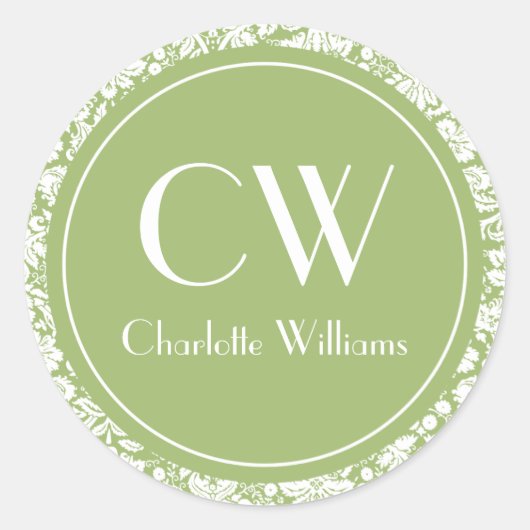 セージグリーンダマスクモノグラム ラウンドシール (正面)