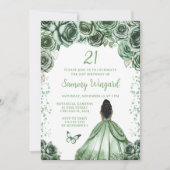 セージグリーンダークスキンプリンセス誕生日パーティー 招待状 (正面)