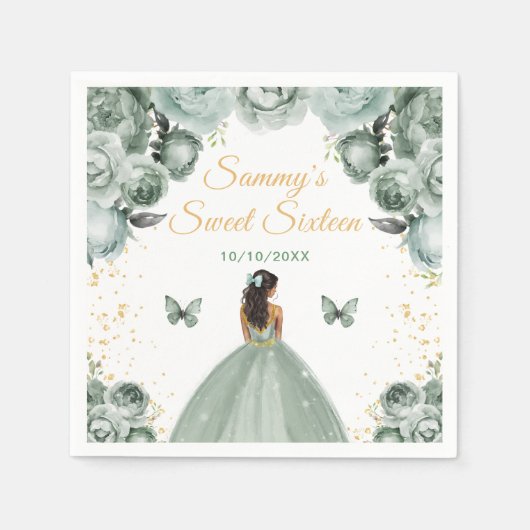 セージグリーンダークスキンプリンセスSweet sixteen スタンダードカクテルナプキン (正面)