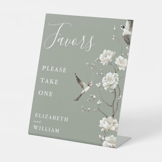 セージグリーンチノワジアンフラワーウェディングギフト 台座サイン (正面)