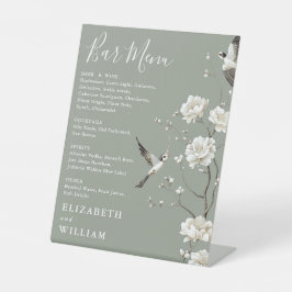 セージグリーンチノワジアンフラワーバー メニュー ウェディング 台座サイン