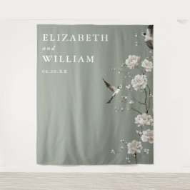 セージグリーンチノワジアー結婚式写真用背景 タペストリー