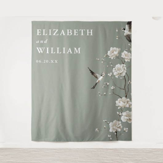 セージグリーンチノワジアー結婚式写真用背景 タペストリー (正面)