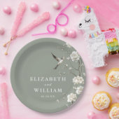 セージグリーンチノワジア風花柄ガーデンウェディング ペーパープレート (パーティー)