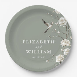 セージグリーンチノワジア風花柄ガーデンウェディング ペーパープレート