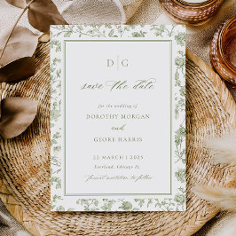 セージグリーンチノワジエ風フラットセーブザデートカード セーブザデート