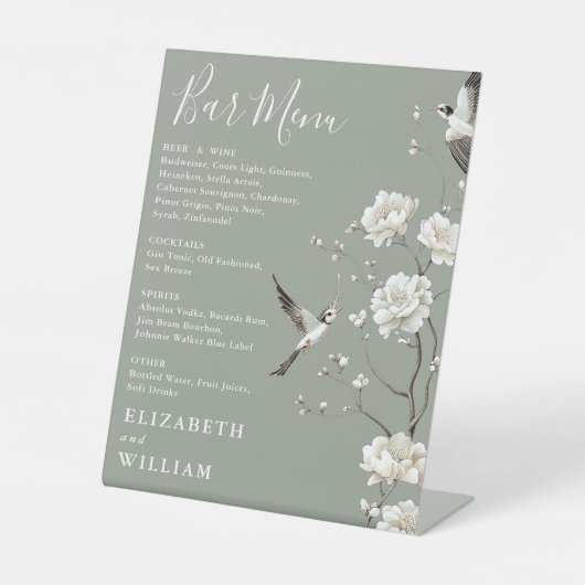 セージグリーンチャイノエリーフローラバー結婚メニュー 台座サイン (正面)