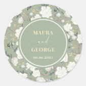 セージグリーンチャイノエリーフローラ結婚バード ラウンドシール (正面)