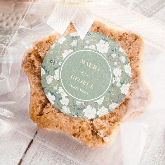 セージグリーンチャイノエリーフローラ結婚バード ラウンドシール