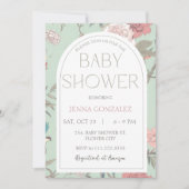 セージグリーンチャイノエリー植物性ベビーシャワー 招待状 (正面)