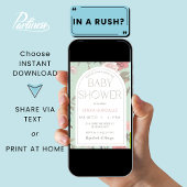 セージグリーンチャイノエリー植物性ベビーシャワー 招待状