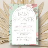 セージグリーンチャイノエリー植物性ベビーシャワー 招待状