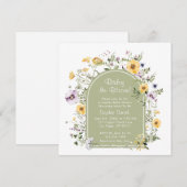 セージグリーンティーパーティーベイビー イン ブルーム ベイビーシャワー 招待状 (正面/裏面)