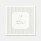 セージグリーンテディベア名門私立校風のベビーエレガントシャワー スタンダードカクテルナプキン (正面)