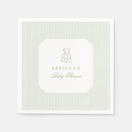 セージグリーンテディベア名門私立校風のベビーエレガントシャワー スタンダードカクテルナプキン