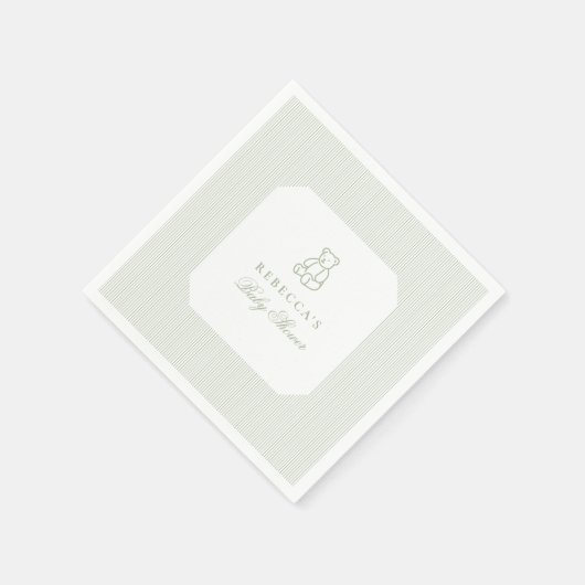 セージグリーンテディベア名門私立校風のベビーエレガントシャワー スタンダードカクテルナプキン (角)