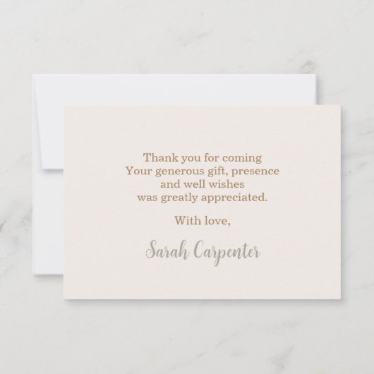 セージグリーンテディベア感謝していユーザ ノートカード (裏面)