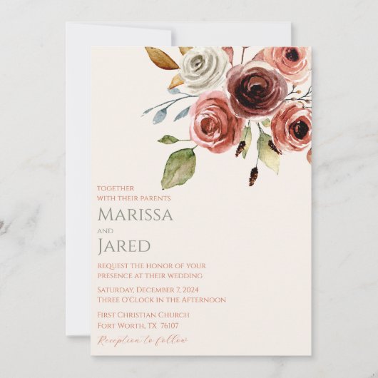 セージグリーンテラコッタ結婚ズフローラ 招待状 (正面)