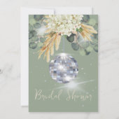 セージグリーンディスコボールフローラブライダルシャワー 招待状 (裏面)