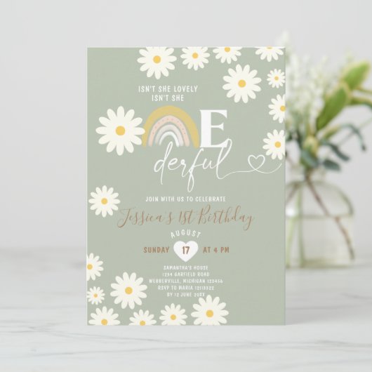 セージグリーンデイジーは彼女オンダーフル誕生日 招待状 (スタンド正面)