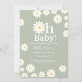 セージグリーンデイジーフローラボヘミアンガールベビーシャワー 招待状 (正面)