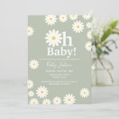 セージグリーンデイジーフローラボヘミアンガールベビーシャワー 招待状 (スタンド正面)