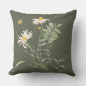 セージグリーンデイジーフローラ植物装飾用クッション クッション (正面)