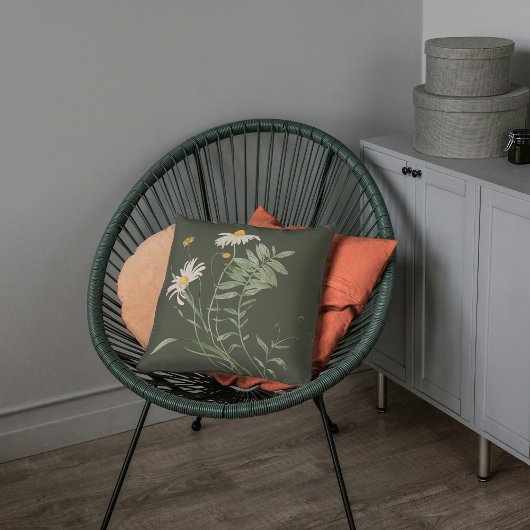 セージグリーンデイジーフローラ植物装飾用クッション クッション