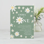 セージグリーンデイジー最初の1歳の誕生日の招待状1 招待状 (スタンド正面)