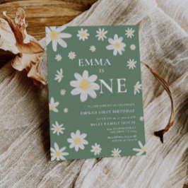 セージグリーンデイジー最初の1歳の誕生日の招待状1 招待状
