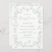 セージグリーントイレボーイバプティスデジタエレガントル 招待状 (正面/裏面)