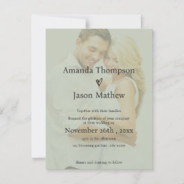 セージグリーントランスルーセントオーバーレイ結婚式招待状 ポストカード
