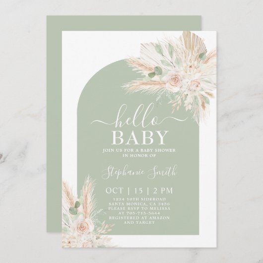 セージグリーントロピカルベビーシャワー招待状 招待状 (正面/裏面)