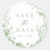 セージグリーントワビクトリアンールウェディング日付を保存 ラウンドシール (正面)