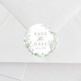 セージグリーントワビクトリアンールウェディング日付を保存 ラウンドシール