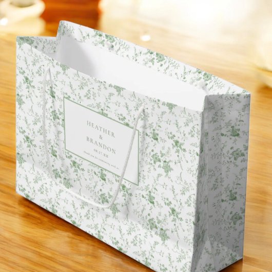 セージグリーントワール クラシック ヴィンテージ フラワーの結婚式 ラージペーパーバッグ