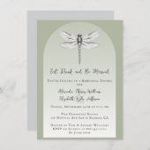 セージグリーンドラゴンフライ結婚のリハーサルディナー 招待状 (正面/裏面)