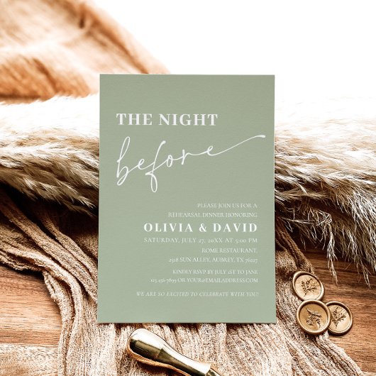 セージグリーンナイトリハーサルディナー招待状 招待状