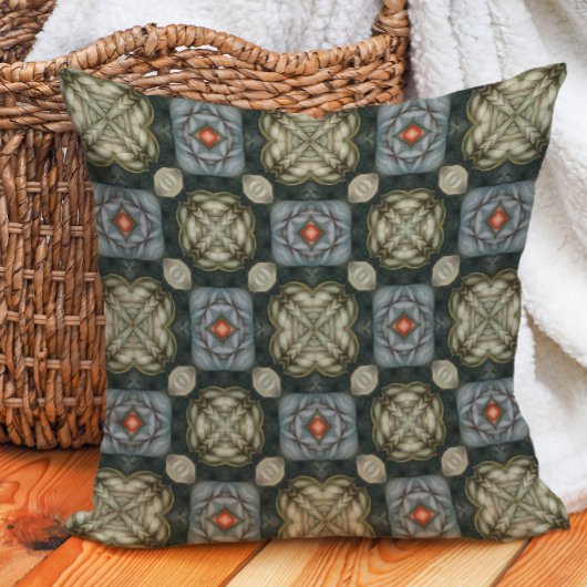 セージグリーンネイビーダスティブルーアラベスク抽象芸術 クッション